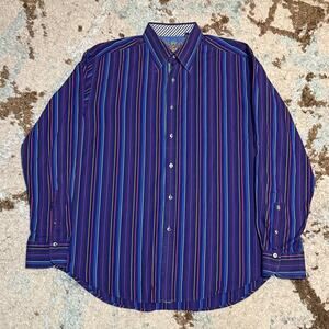 Robert Graham Multicolor Striped Flip Cuff Button Down Shirt Size XL Purple